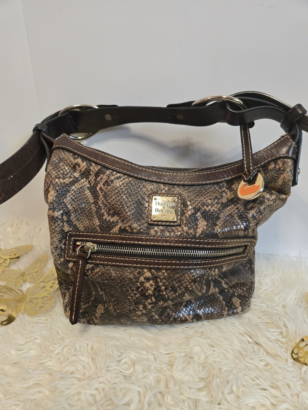 Dooney & Bourke Brown Snakeskin-Print Shoulder Bag